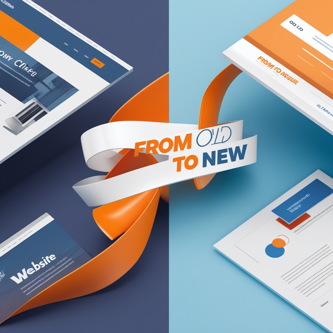 The Image show a banner with the text from old to new an two Websites with sharp line together